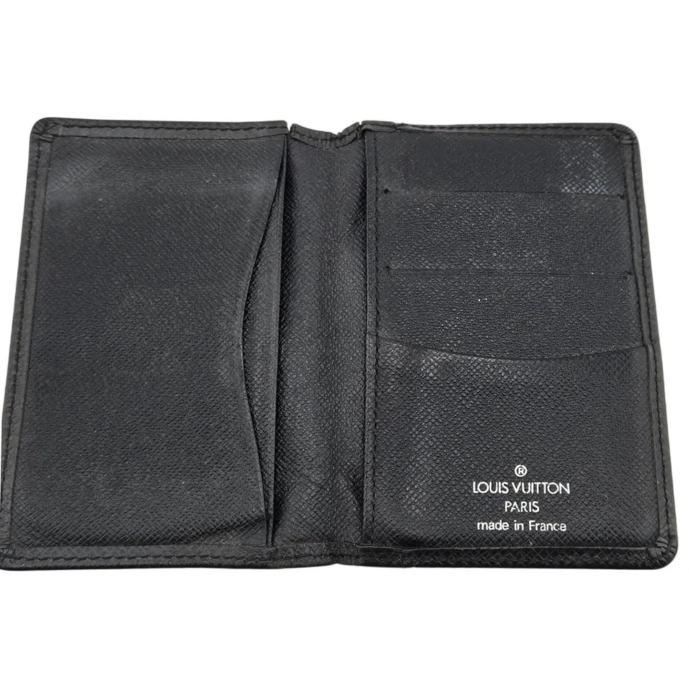 Louis Vuitton Taiga Leather Card Holder Wallet Black Bifold Made in France